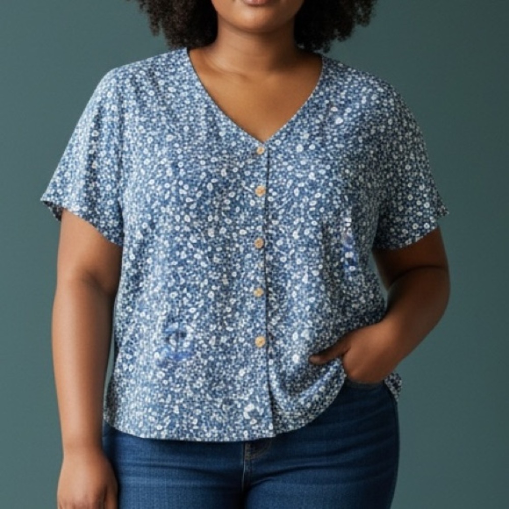 🌼5 for 25🌼 NWT Emery Rose Chic Blue Patterned Top Size 2XL